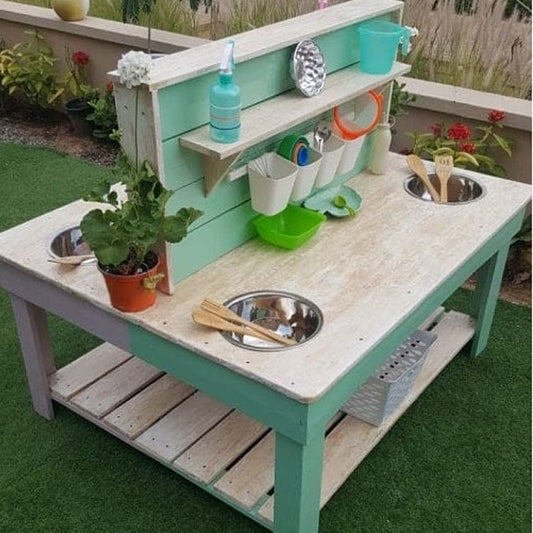 ﻿Hand built wooden mud kitchen/ gardening bench
