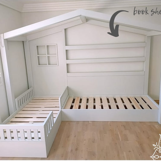 Double house bed with book shelves